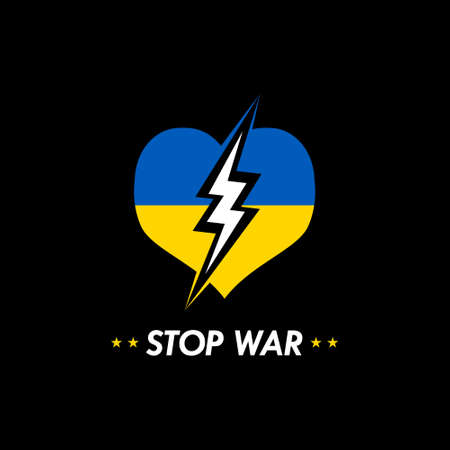 Ukraine heart flag and thunderbolt stop war design vectorのイラスト素材