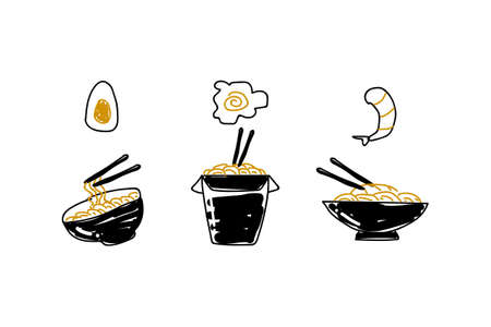 Ramen with topping hand drawn illustration designのイラスト素材
