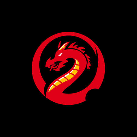 Dragon mascot and logo design template vector on black backgroundのイラスト素材