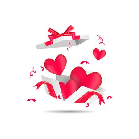 Flying open gift box with heart or love balloonsのイラスト素材