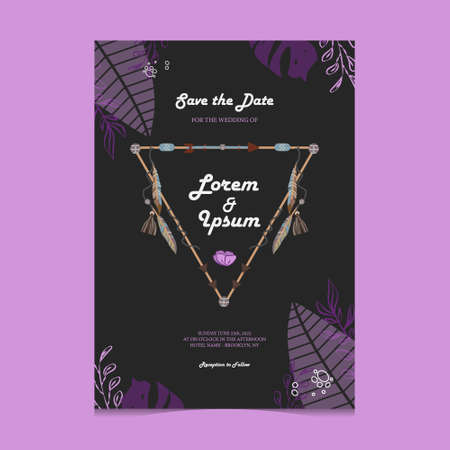 Wedding invitation card template design with floralのイラスト素材