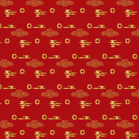 Chinese pattern motif design on red backgroundのイラスト素材