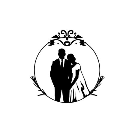 Wedding silhouette monogram illustration designのイラスト素材