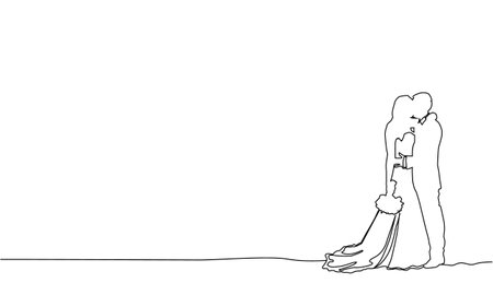 Abstract line art couple wedding silhouette vector illustration designのイラスト素材