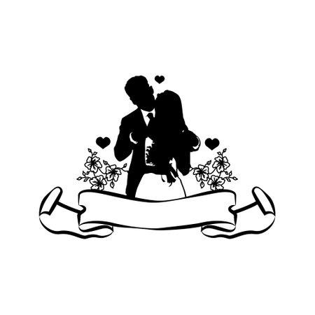 Bride and groom silhouette illustration couple marriedのイラスト素材