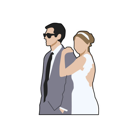 Portrait wedding bride couple illustration isolatedのイラスト素材