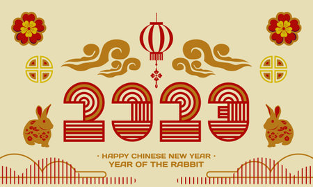 Happy chinese new year 2023 year of the rabbit design on pastel backgroundのイラスト素材