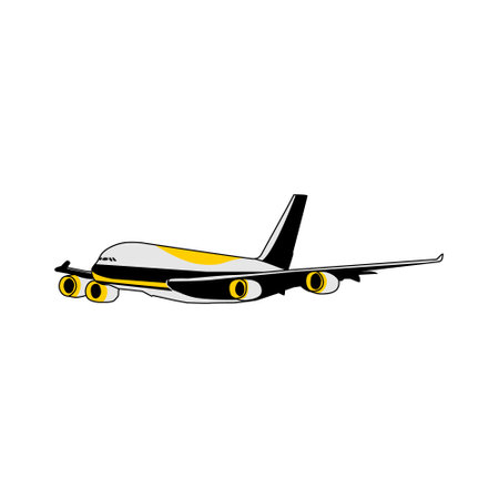 Yellow and white commercial airplane designのイラスト素材