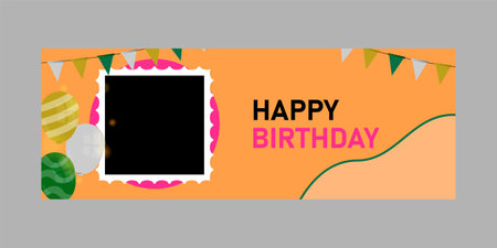 Banner and poster birthday celebration with blank frame photo designのイラスト素材