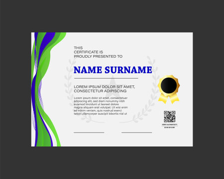 Dynamic wave green and blue achievement award certificate designのイラスト素材