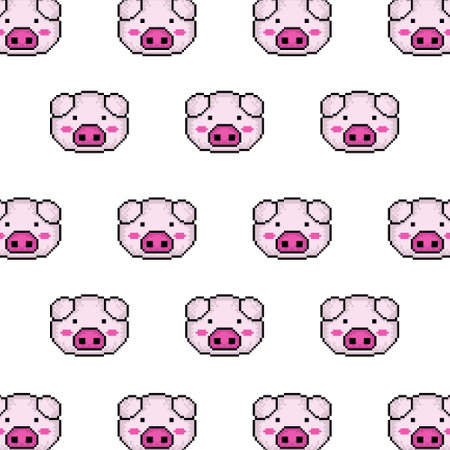 Pattern animal pig pixel art design backgroundのイラスト素材