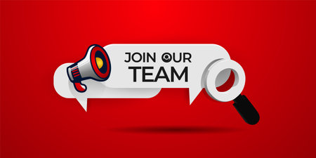 Advertising poster design with magnifying glass and loudspeaker for we're hiring join us teamのイラスト素材