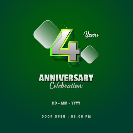 4th anniversary party invitation 3d banner on green backgroundのイラスト素材