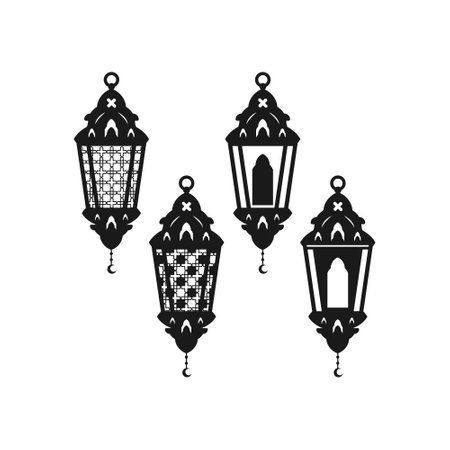 Set of arabic lantern ramadan silhouettes vectorのイラスト素材