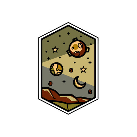 Space and galaxy monoline or line art for adventure graphic illustration artのイラスト素材