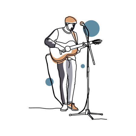 Contiuous line drawing art of music designのイラスト素材