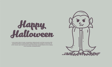Happy halloween greeting card with cute character hand drawn illustrationのイラスト素材