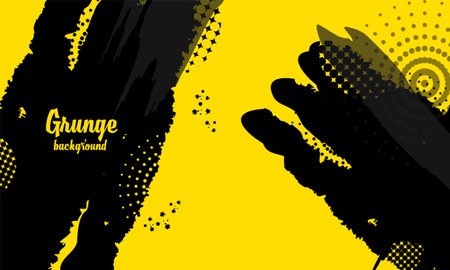 Yellow and black abstract grunge paint banner and poster background illustrationのイラスト素材