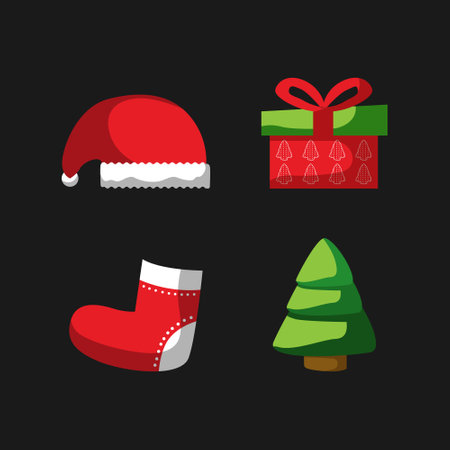 Collection of flat christmas sticker illustrationのイラスト素材