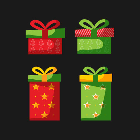 Collection of flat christmas gift box isolatedのイラスト素材