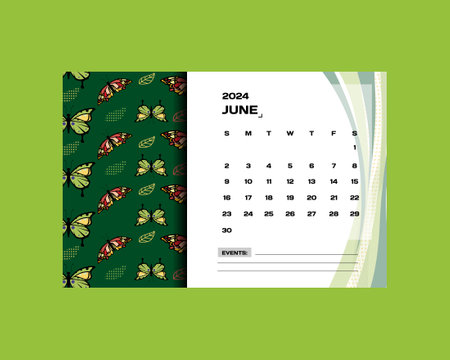 2024 calendar monthly june with butterfly designのイラスト素材