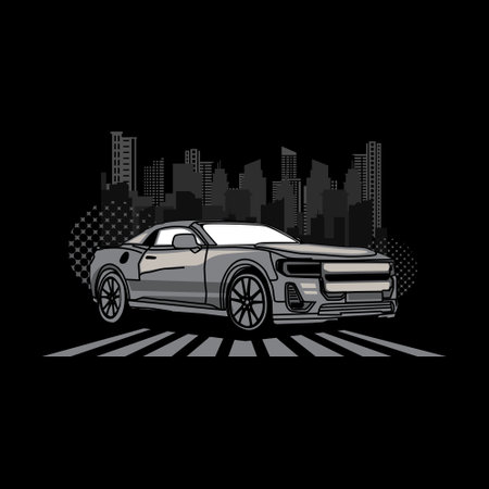 Illustration of car with city skyline graphic artのイラスト素材