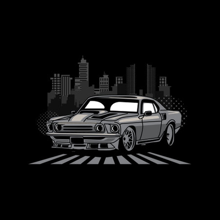 Illustration of car with city skyline graphic designのイラスト素材