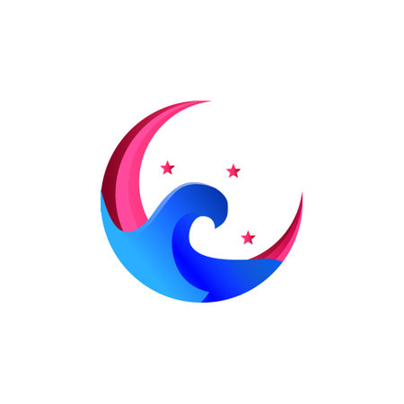 Colorful moon and ocean media logo design templateのイラスト素材