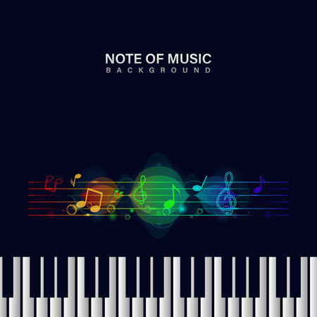 Colorful music notes with piano banner and poster design isolatedのイラスト素材
