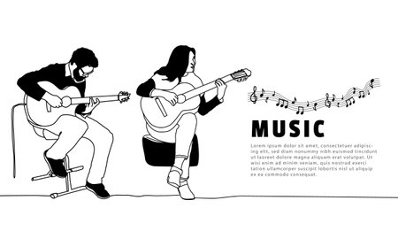 Illustration silhouette art couple musician banner backgroundのイラスト素材