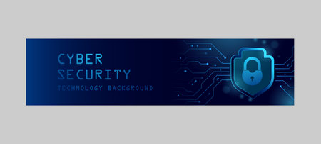 Internet digital security technology horizontal banner template background illustrationのイラスト素材
