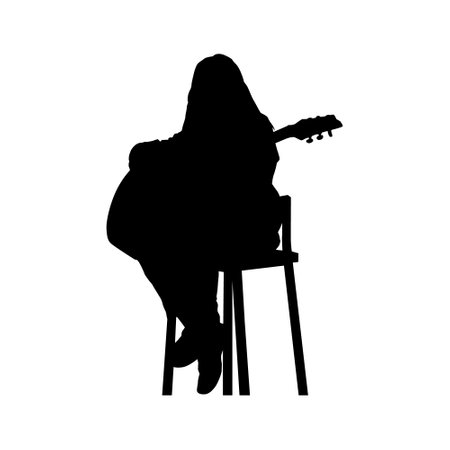 Silhouette of a girl posing with guitar illustration designのイラスト素材