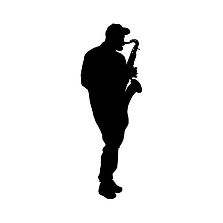 Silhouette of a sexophone player performing isolatedのイラスト素材