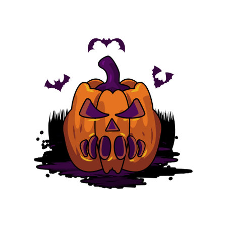 Illustration drawing scary face halloween pumpkin cartoonのイラスト素材