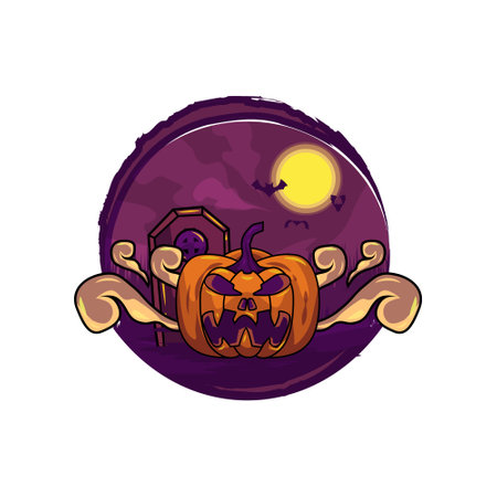 Scary halloween pumpkin in horor background illustrationのイラスト素材