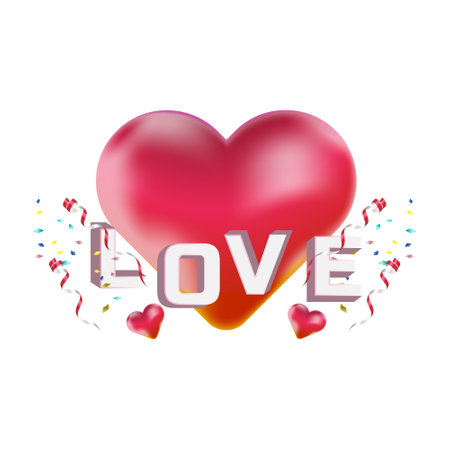 Love text with realistic love shape with confetti design vectorのイラスト素材