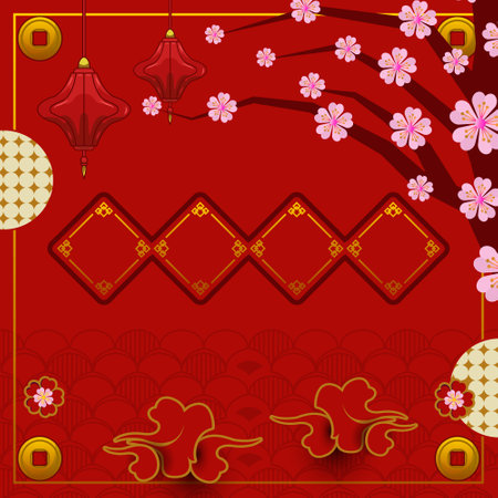 Square Chinese New Year Vertical Poster Template Celebrationのイラスト素材