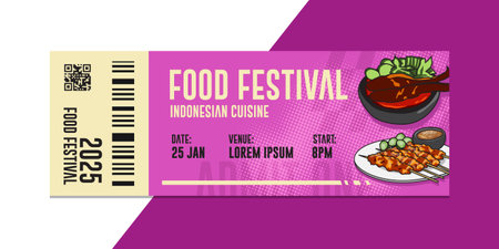 Ticket Food Festival Flat Design Template Printのイラスト素材