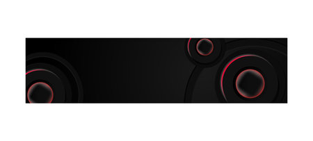 Abstract black circle dimensional horizontal banner background with red neon light designのイラスト素材