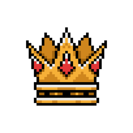 Pixel art golden crown clipart element conceptのイラスト素材