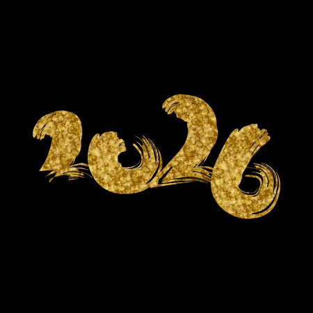 Glitter gold hand drawn 2026 number element vector