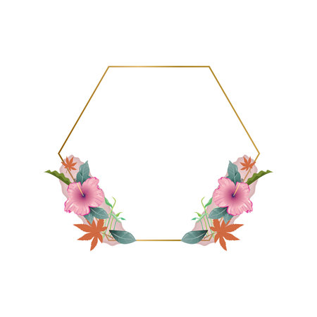 Watercolor floral with golden frame isolatedのイラスト素材