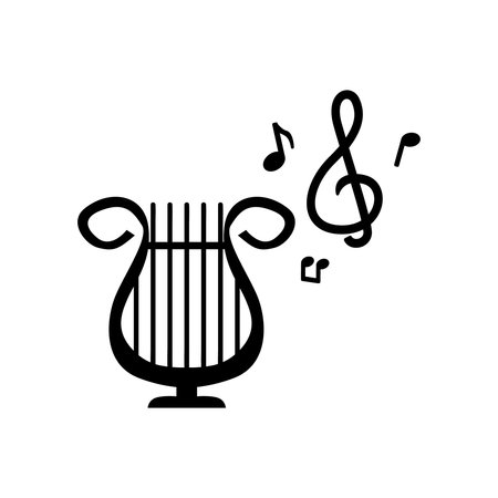 Silhouette music instrument with notes designのイラスト素材