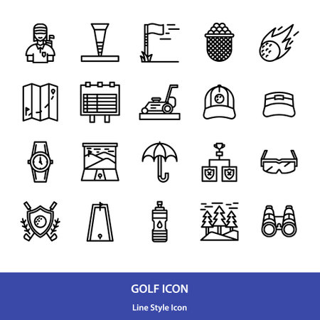 Golf sport icon pack in outline style vector designのイラスト素材
