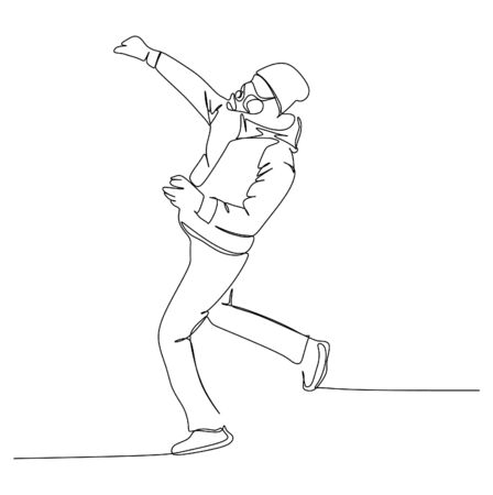 A young man trying to throw a stone or rock while protest. Continuous single line drawing vector illustrationのイラスト素材
