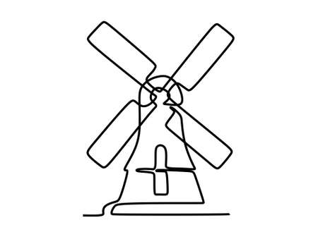 Windmill continuous one line drawing. Vector illustrationのイラスト素材