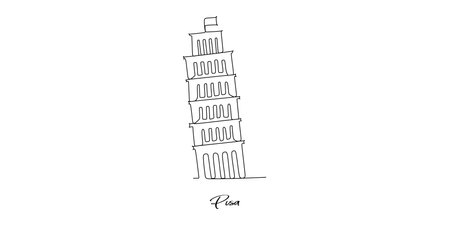 Pisa Tower of Italy landmarks skyline - Continuous one line drawingのイラスト素材