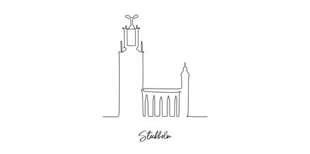 Stockholm of Sweden landmarks skyline - Continuous one line drawingのイラスト素材