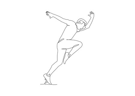 Male runner start to sprint - continuous one line drawingのイラスト素材