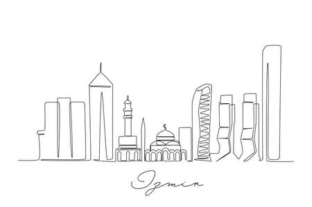 Continuous one line drawing of Izmir Turkey skyline. City One Line Art Illustration. Simple Minimalistic modern drawing.のイラスト素材